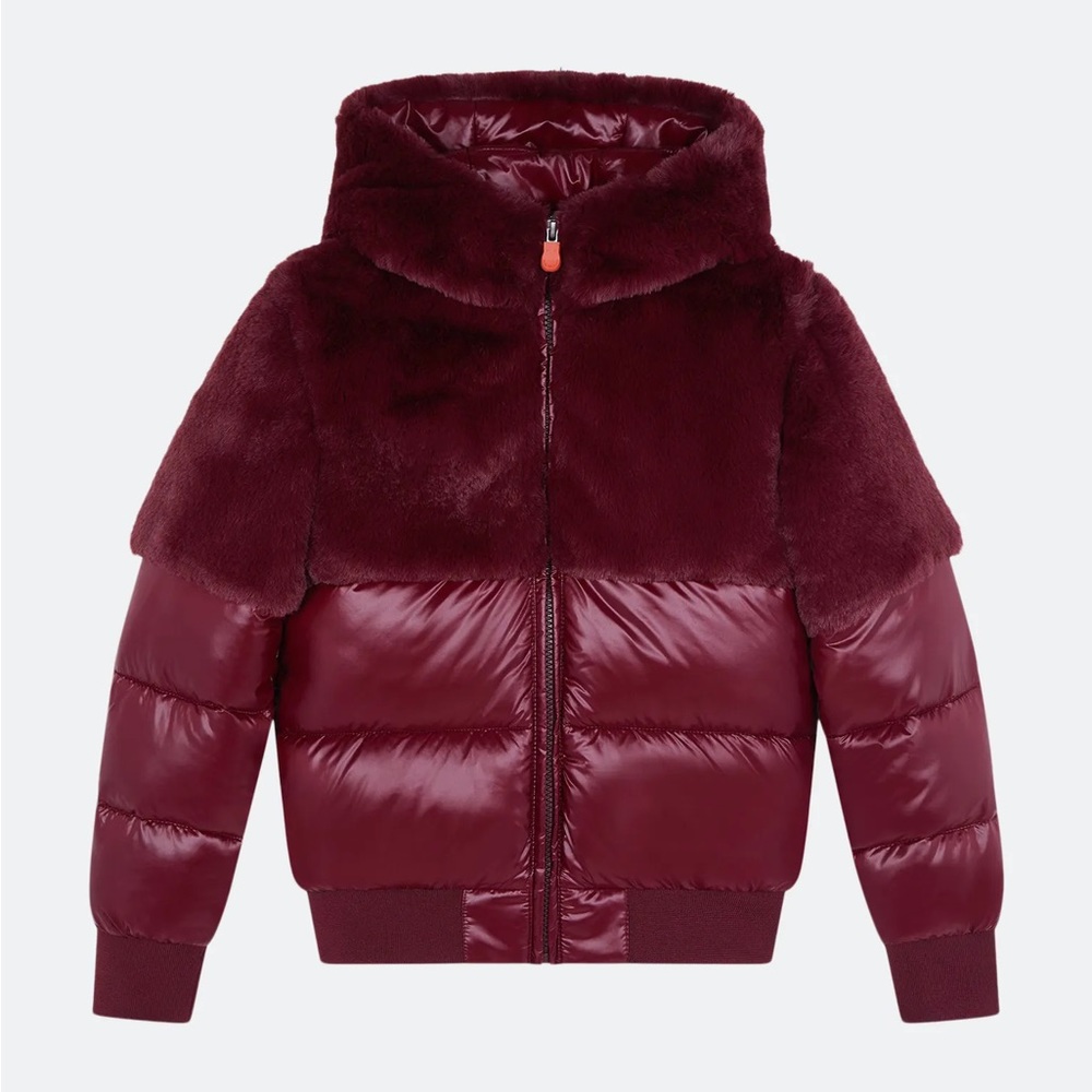 SAVE THE DUCK girls mixed media Bonnie Puffer coat NWT size 12- wine red